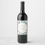 Greenery berry Christmas wreath Wine Label<br><div class="desc">..</div>