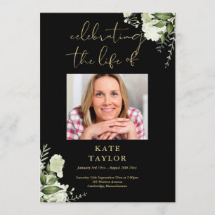 Greenery Black And Gold Funeral Order Of Service Program