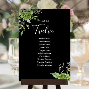 Greenery Black And White Seating Plan Table Number