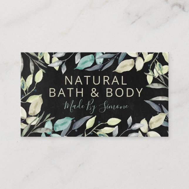 Greenery Black Chalkboard Handmade Bath Body Spa Business Card (Front)