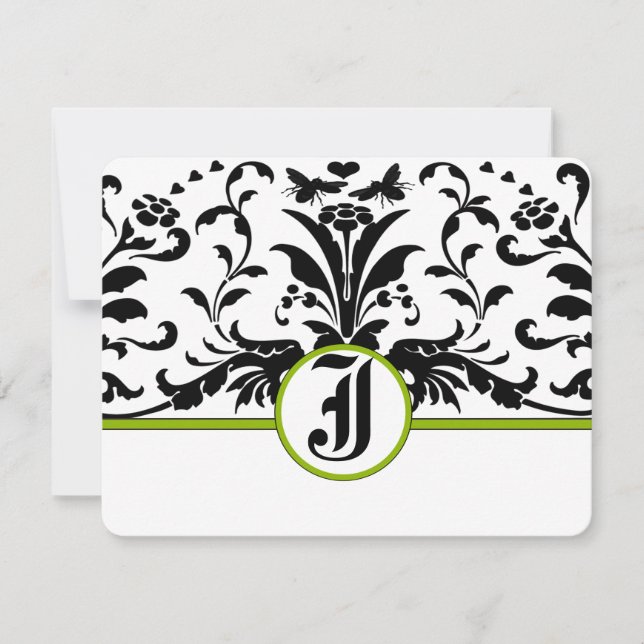 Greenery Black Damask Response Card (Front)