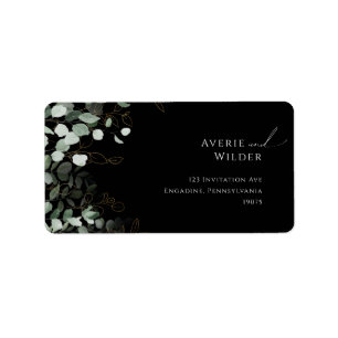 Greenery Black Gold Wedding RSVP Return Address Label