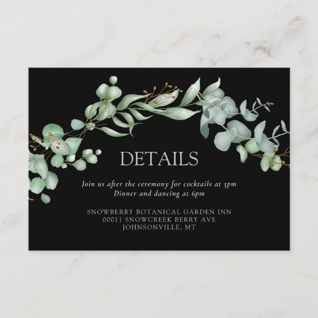 Greenery Black Sage Watercolor Wedding  Enclosure Card (Front)