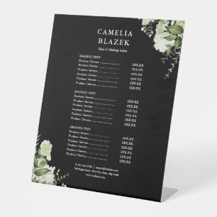 Greenery Black Salon Service Menu Price List Pedestal Sign