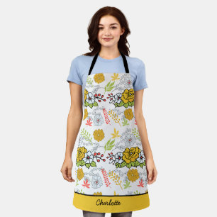Greenery blossom floral pattern personalized name apron