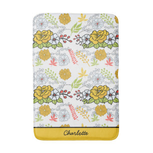 Greenery blossom floral pattern personalized name bath mat
