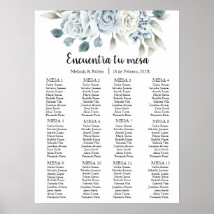 Greenery blue flower wedding seating chart