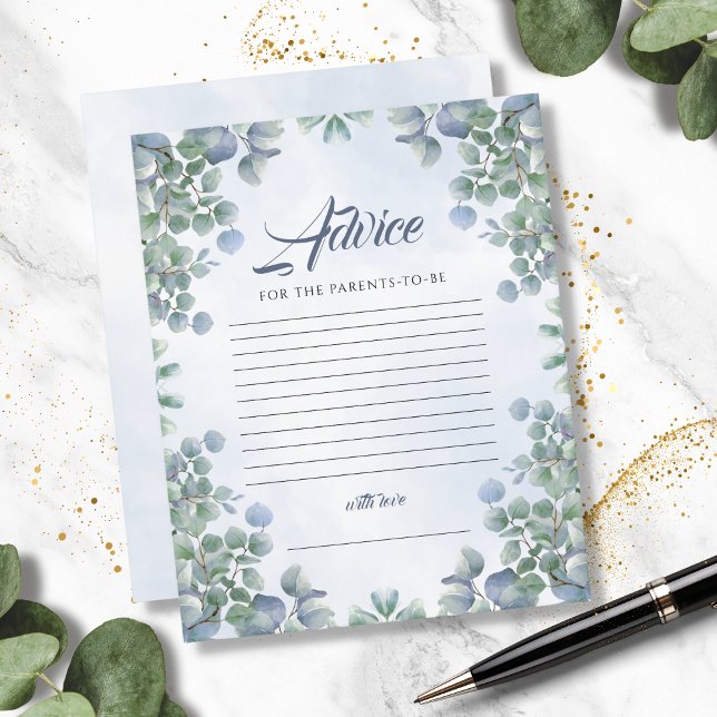 Greenery Blue Flowers Baby Shower Advice Game (Creator Uploaded)