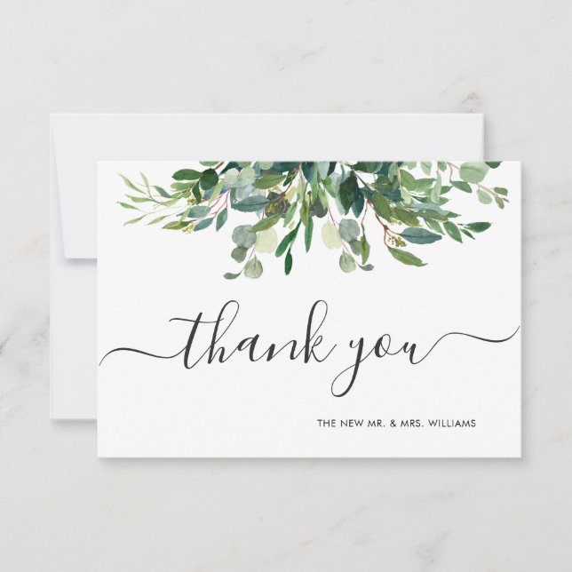 Greenery Blue Gum Eucalyptus Thank You Invitation (Front)