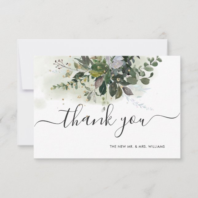 Greenery Blue Gum Eucalyptus Thank You Invitation (Front)