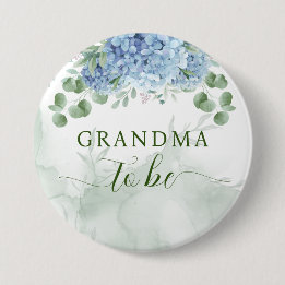 Greenery Blue hydrangea Baby Shower Grandma to be 3 Inch Round Button