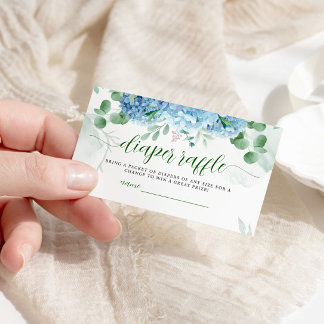 Greenery Blue hydrangea Diaper Raffle Baby Shower Enclosure Card