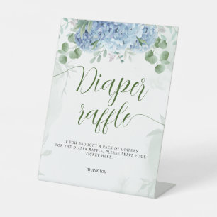 Greenery Blue hydrangea Diaper Raffle Baby Shower  Pedestal Sign