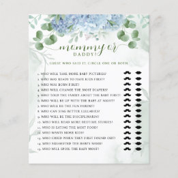 Greenery Blue hydrangea Mommy or Daddy Baby Shower