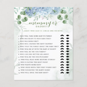 Greenery Blue hydrangea Mommy or Daddy Baby Shower