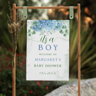 Greenery Blue Its a Boy Baby Shower Welcome Sign