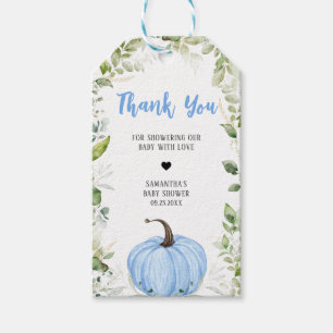 Greenery Blue Pumpkin Baby Shower Favour Tags