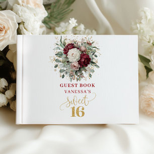 Greenery Blush Burgundy Sweet 16 Guest Book