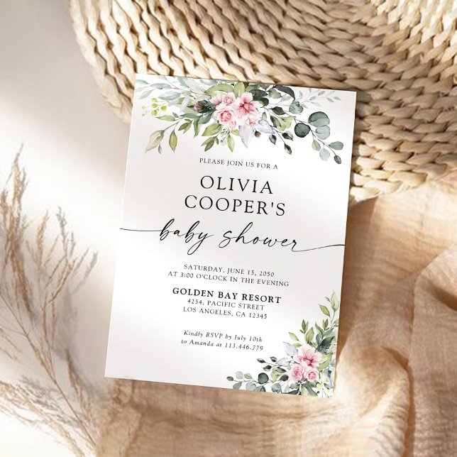 Greenery Blush Pink Baby Shower Invitation (Creator Uploaded)
