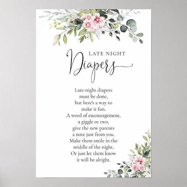 Greenery Blush Pink Baby Shower Poster (Front)