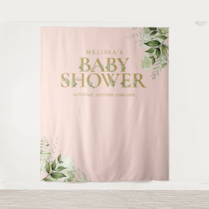 Greenery Blush Pink Gold Baby Shower Photo Prop Tapestry