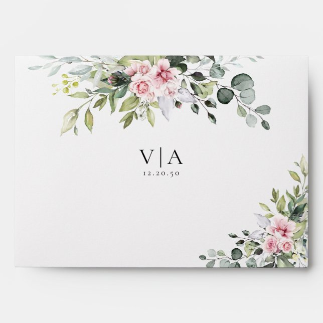 Greenery Blush Pink Wedding Ceremony Envelope (Front)