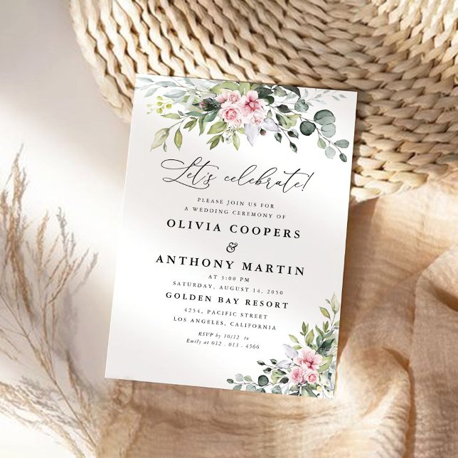 Greenery Blush Pink Wedding Ceremony Invitation (Creator Uploaded)