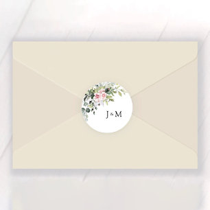 Greenery Blush Pink Wedding Classic Round Sticker