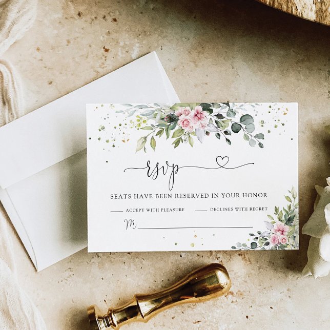 Greenery Blush Pink Wedding RSVP Card (Creator Uploaded)