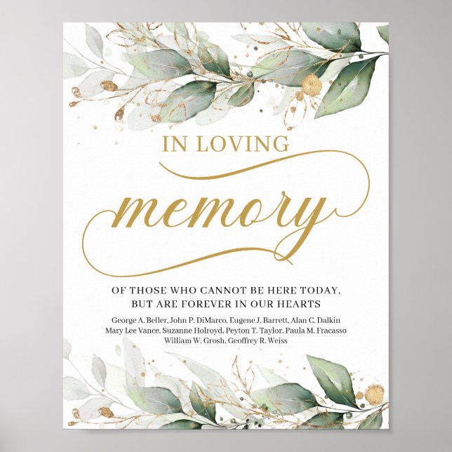 Greenery boho eucalyptus in loving memory sign (Front)