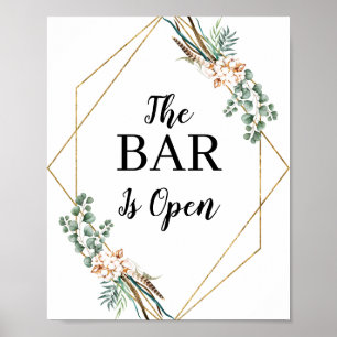 Greenery Boho Glitter Frame Open Bar Menu Sign