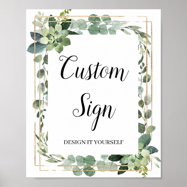 Greenery boho succulent gold glitter custom sign (Front)