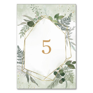 Greenery boho watercolour gold geometric wedding table number