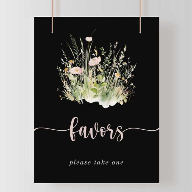 Greenery Boho Wildflower Black Favours Sign (Creator Uploaded)