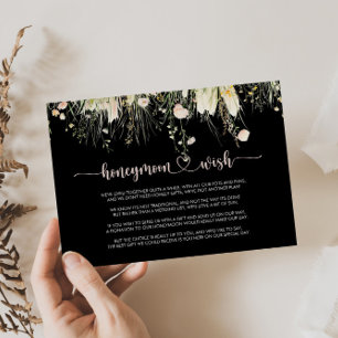 Greenery Boho Wildflower Black Honeymoon Wish Enclosure Card