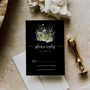 Greenery Boho Wildflower Black RSVP Card