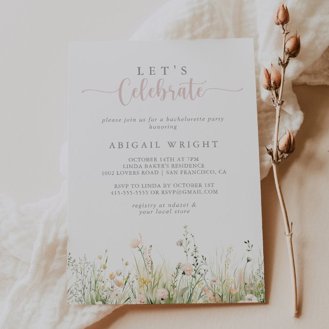 Greenery Boho Wildflower Let's Celebrate Party  Invitation (Creator Uploaded)