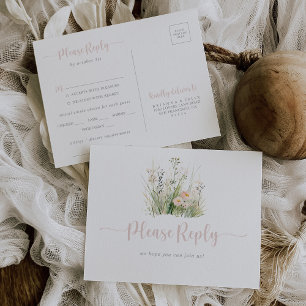 Greenery Boho Wildflower Menu Choice RSVP  Postcard