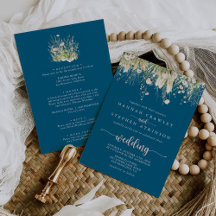 Greenery Boho Wildflower Navy Front & Back Wedding