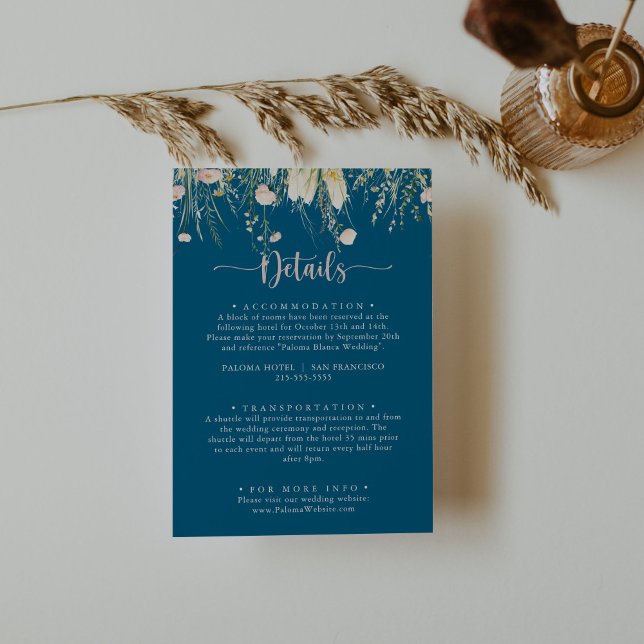 Greenery Boho Wildflower Navy Wedding Details Enclosure Card (Creator Uploaded)