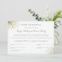 Greenery Boho Wildflower Vow Renewal Certificate 