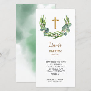 Greenery Bookmark Thank You Card, Baptism Favour