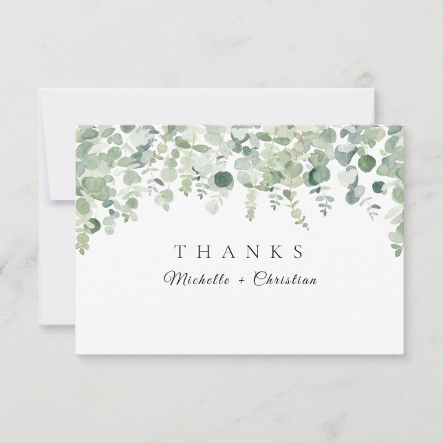  Greenery Botanic Eucaliptus Wedding Thank You  Card (Front)