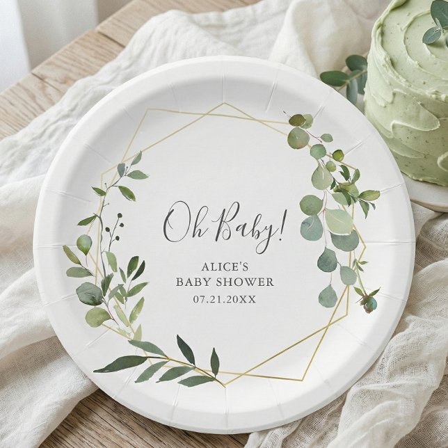 Greenery Botanical Baby Shower Paper Plate (Creator Uploaded)