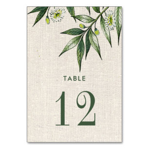 Greenery Botanical Burlap Texture Wedding  Table Number