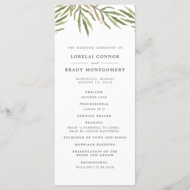 Greenery | Botanical Double Sided Wedding Program (Front)