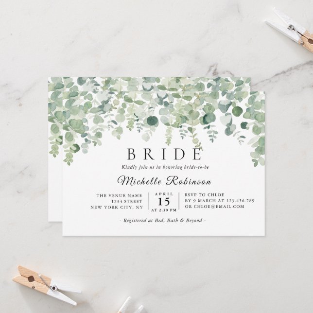 Greenery Botanical Eucaliptus Bridal Shower   Invitation (Front/Back In Situ)
