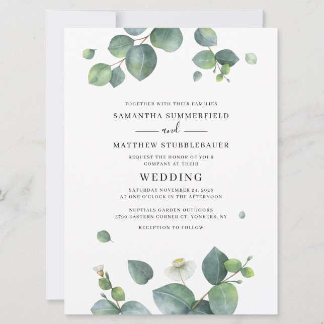 Greenery Botanical Eucalyptus Watercolor Wedding Invitation (Front)