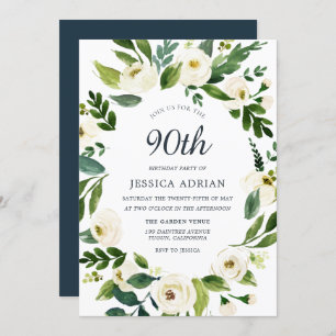 Greenery Botanical Floral 90th Birthday Invite