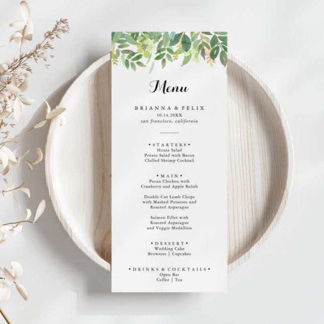 Greenery Botanical Foliage Calligraphy Dinner Menu (Creator Uploaded)